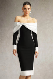 Oria Off Shoulder Bow Bandage Midi Dress
